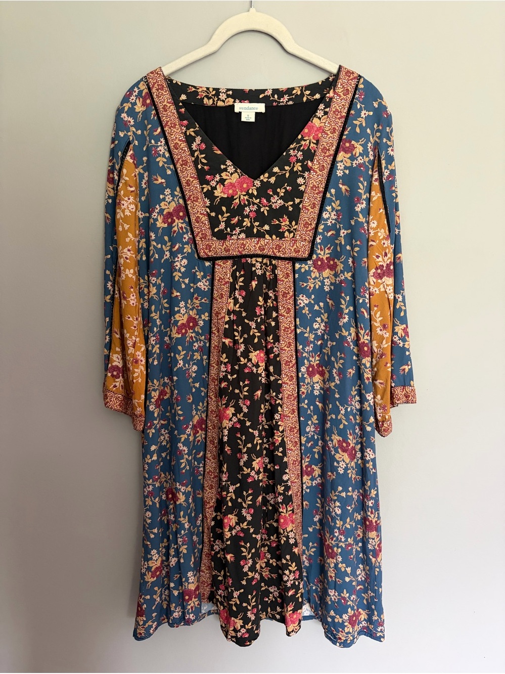 Sundance Sweet Whispers Floral Patchwork Tunic Dress Size S Blue Black Prairie